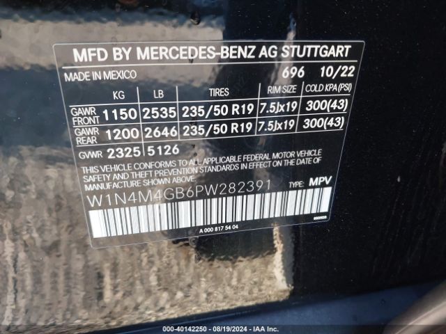 W1N4M4GB6PW282391 Mercedes-Benz GLB 250