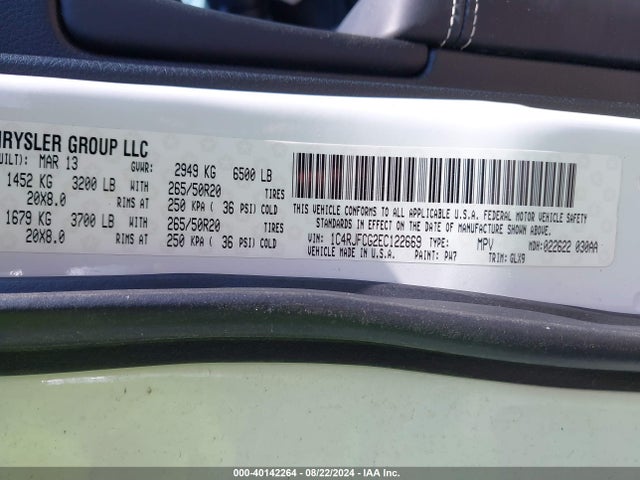 1C4RJFCG2EC122669 Jeep Grand Cherokee Overland