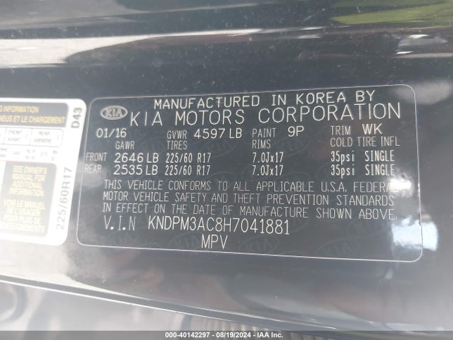 KIA Sportage Lx 2017 KNDPM3AC8H7041881 Image 9