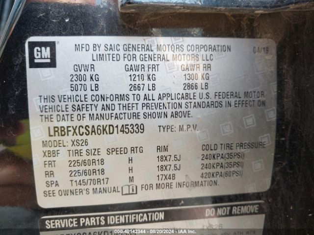 LRBFXCSA6KD145339 Buick Envision Fwd Essence