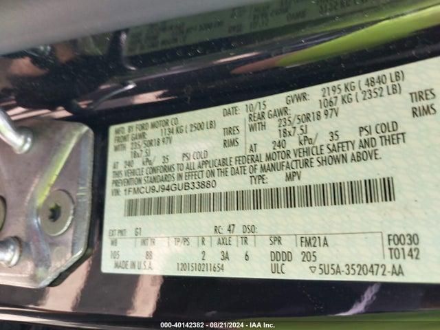 Ford Escape Titanium 2016 1FMCU9J94GUB33880 Image 9