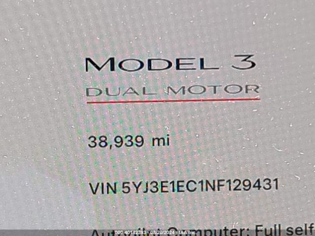 5YJ3E1EC1NF129431 Tesla Model 3 Performance Dual Motor All-wheel Drive