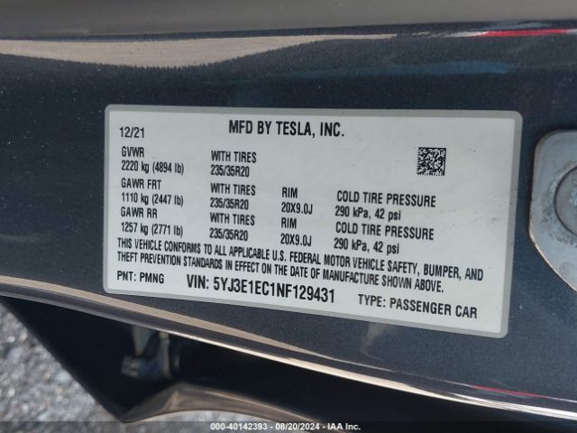5YJ3E1EC1NF129431 Tesla Model 3 Performance Dual Motor All-wheel Drive