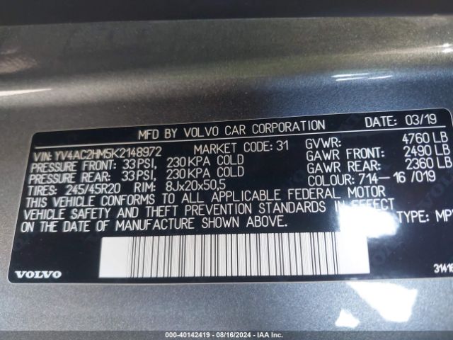 YV4AC2HM5K2148972 Volvo Xc40 T4 R-design