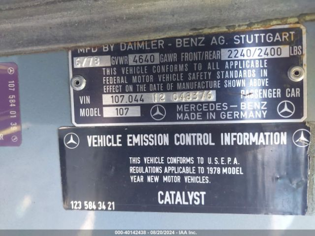 1978 MERCEDES-BENZ 450SL 10704412048376    Photo 8