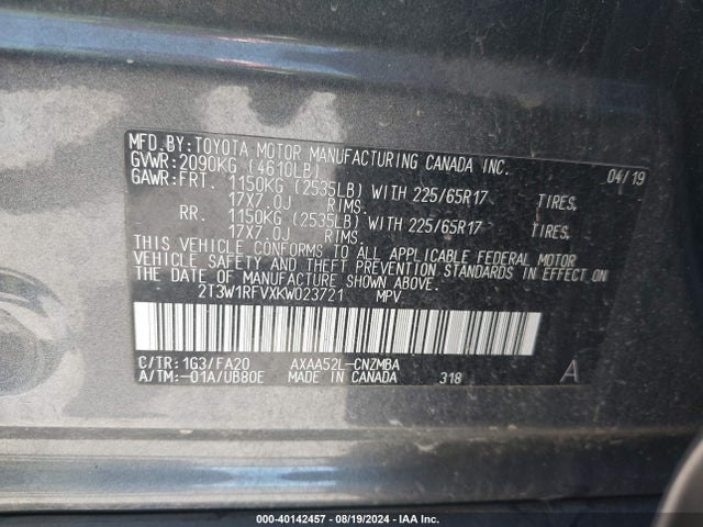 Toyota Rav4 Xle 2019 2T3W1RFVXKW023721 Image 9