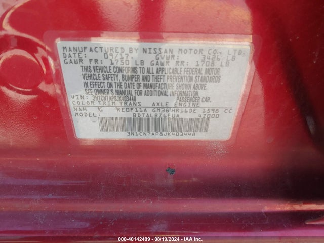 Nissan Versa 1.6 Sv 2018 3N1CN7AP8JK403448 Image 9