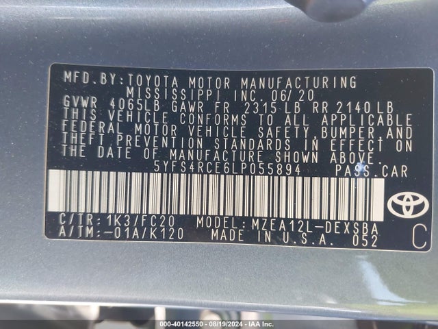 Toyota COROLLA SE 2020 5YFS4RCE6LP055894 Image 9