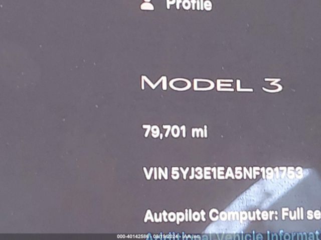 5YJ3E1EA5NF191753 Tesla Model 3 Rear-wheel Drive