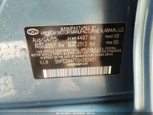 5NPE24AF1GH282401 Hyundai SONATA SE