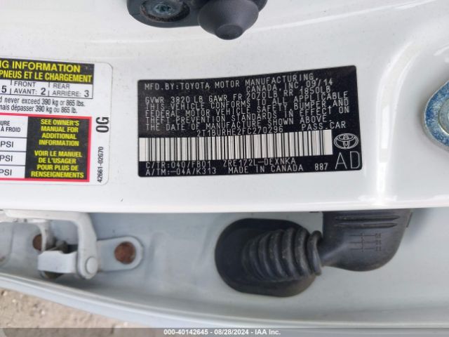 2T1BURHE2FC270296 Toyota COROLLA LE