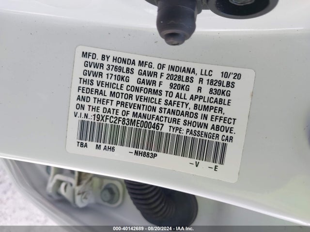 Honda Civic Sport 2021 19XFC2F83ME000467 Image 9