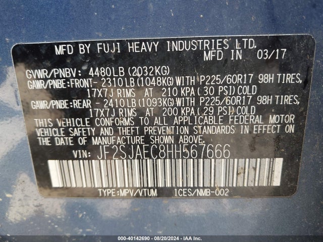 Subaru Forester 2.5i Premium 2017 JF2SJAEC8HH567666 Image 9