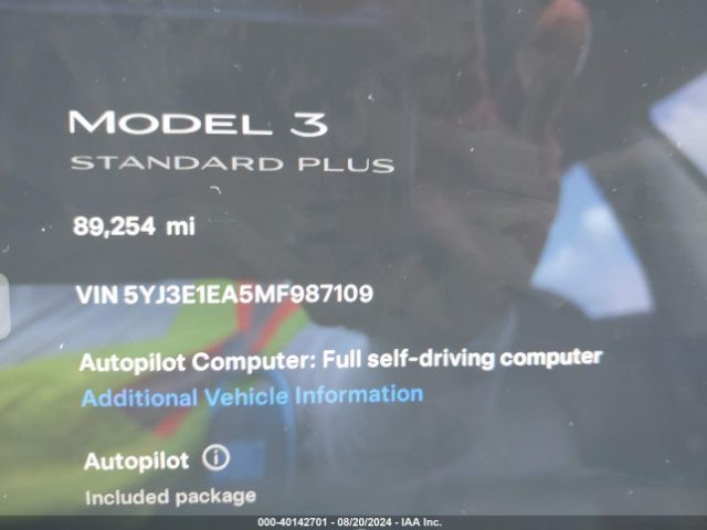 5YJ3E1EA5MF987109 Tesla Model 3 Standard Range Plus Rear-wheel Drive