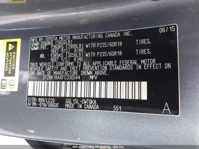 Lexus RX 350 2015 2T2BK1BAXFC330544 Image 9