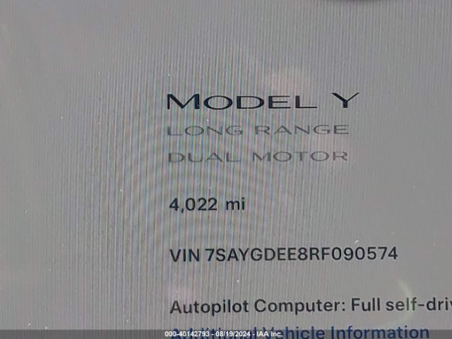 7SAYGDEE8RF090574 Tesla Model Y Long Range Dual Motor All-wheel Drive