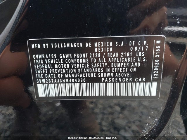 Volkswagen Jetta 1.4t S 2017 3VW2B7AJ3HM404080 Image 9