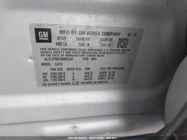 Chevrolet Trax Lt 2019 KL7CJPSB1KB909404 Image 9