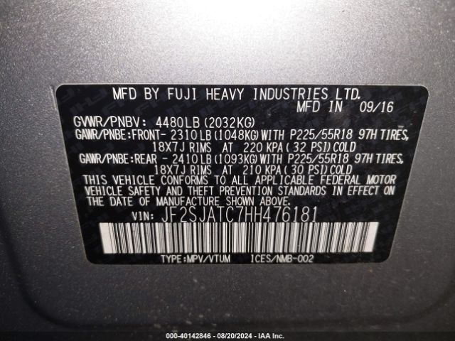 JF2SJATC7HH476181 Subaru Forester 2.5i Touring