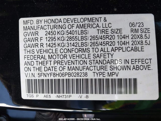 Honda Passport Elite 2023 5FNYF8H06PB028238 Image 9