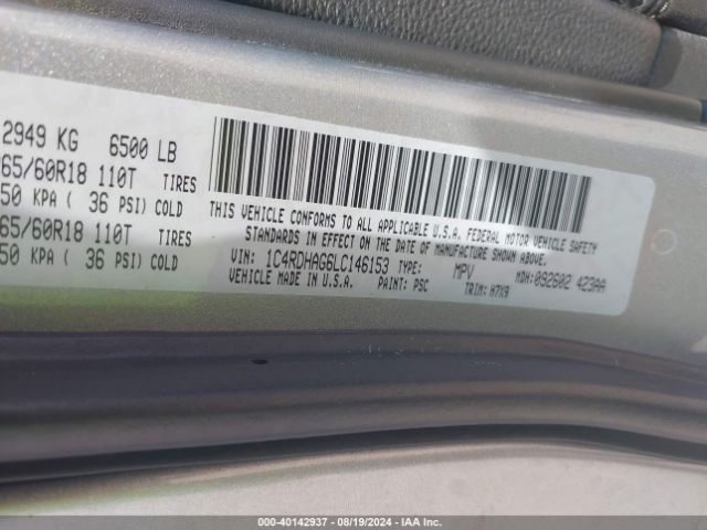 1C4RDHAG6LC146153 Dodge Durango Sxt Rwd