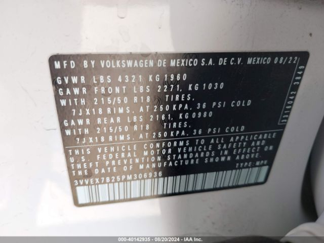 3VVEX7B25PM306936 Volkswagen Taos 1.5t Se
