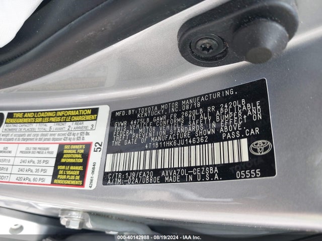 Toyota CAMRY SE 2018 4T1B11HK6JU146362 Image 9