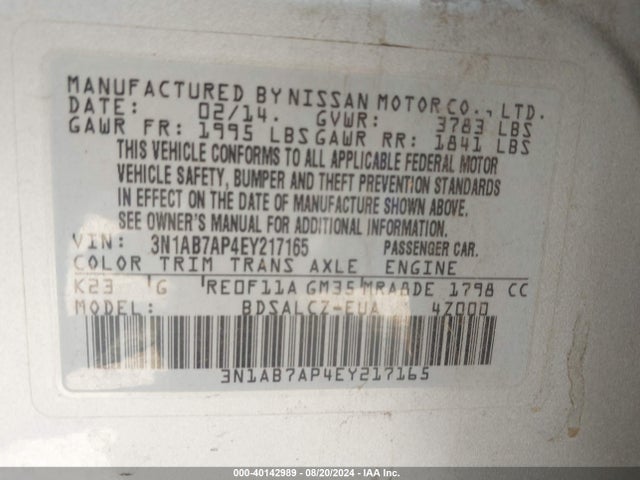 Nissan SENTRA S 2014 3N1AB7AP4EY217165 Image 9