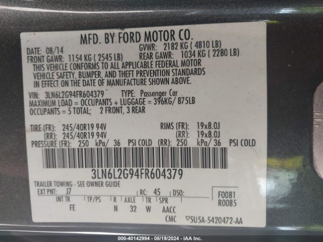 3LN6L2G94FR604379 Lincoln MKZ
