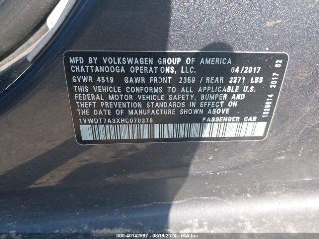 1VWDT7A3XHC070378 Volkswagen Passat 1.8t R-line