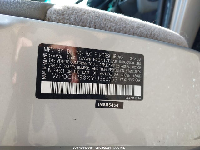 2000 PORSCHE BOXSTER WP0CB298XYU663253 Photo 8