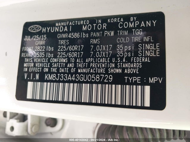 Hyundai TUCSON SE 2016 KM8J33A43GU058729 Image 9