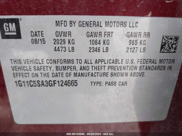 1G11C5SA3GF124665 Chevrolet Malibu Limited Lt