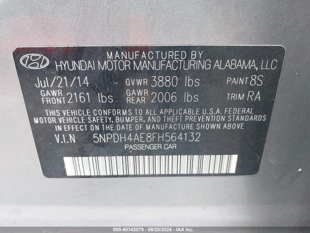 Hyundai ELANTRA SE 2015 5NPDH4AE8FH564132 Image 9