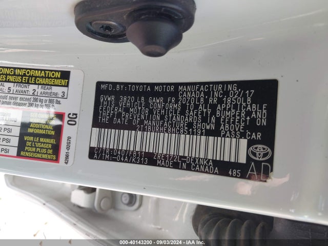Toyota COROLLA LE 2017 2T1BURHE8HC851191 Image 9