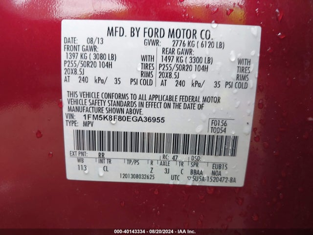 Ford Explorer Limited 2014 1FM5K8F80EGA36955 Image 9