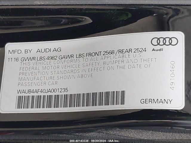 WAUB4AF40JA001235 Audi S4 3.0t Premium Plus