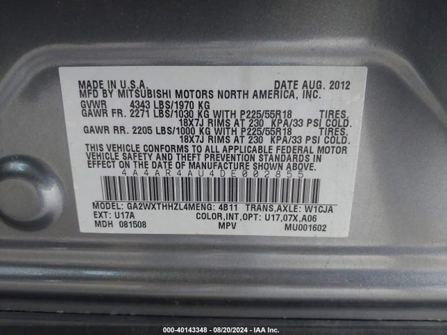 2013 MITSUBISHI OUTLANDER SPORT 4A4AR4AU4DE002855 Photo 8