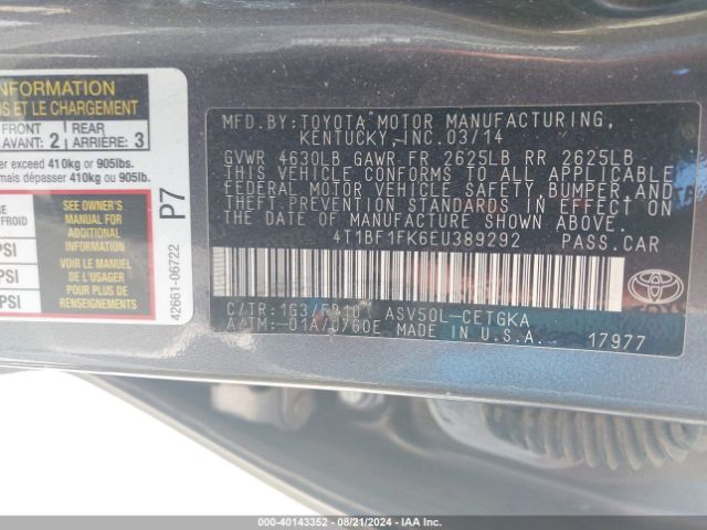 4T1BF1FK6EU389292 Toyota CAMRY XLE