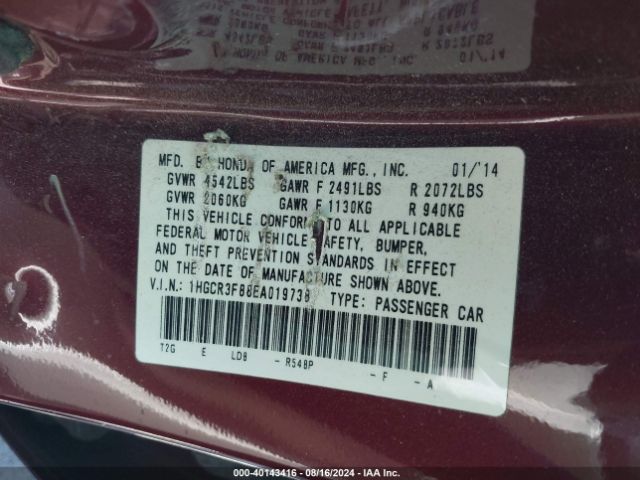 1HGCR3F88EA019738 Honda Accord Ex-l V-6
