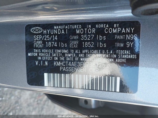 Hyundai ACCENT GLS 2015 KMHCT4AE3FU798125 Image 9