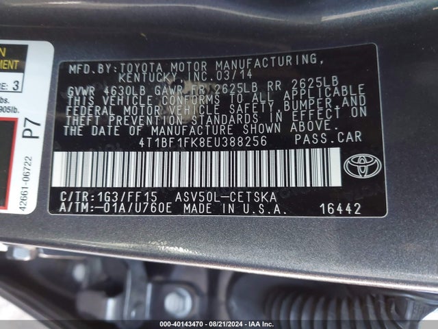 Toyota CAMRY SE 2014 4T1BF1FK8EU388256 Image 9