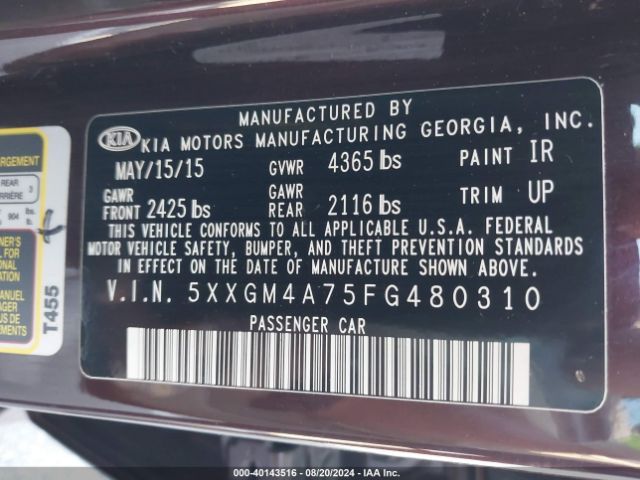 5XXGM4A75FG480310 KIA Optima Lx