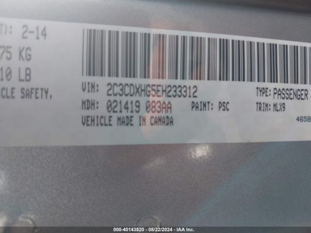 2C3CDXHG5EH233312 Dodge Charger Sxt Plus