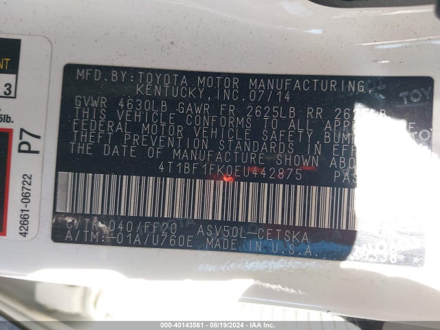 Toyota CAMRY SE 2014 4T1BF1FK0EU442875 Image 9