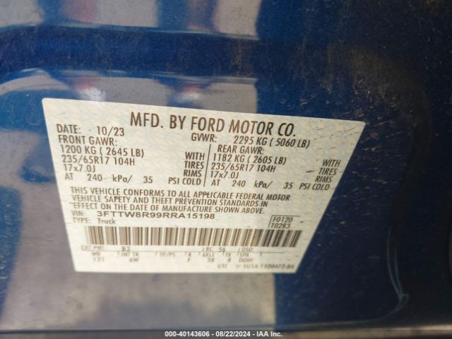 3FTTW8R99RRA15198 Ford Maverick Lariat