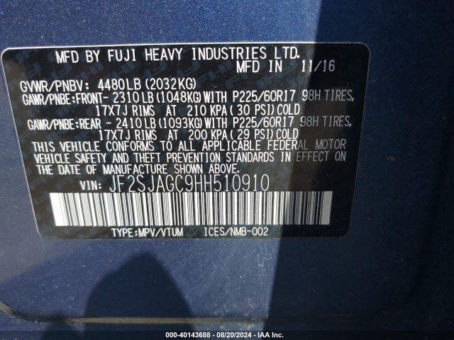 Subaru Forester 2.5i Premium 2017 JF2SJAGC9HH510910 Image 9