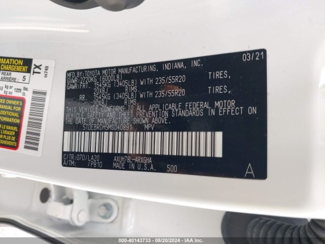 5TDEBRCH5MS040891 Toyota Highlander Hybrid Platinum