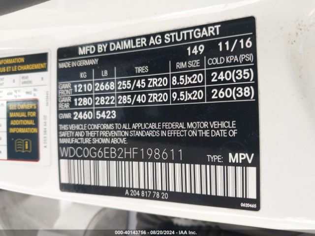 WDC0G6EB2HF198611 Mercedes-Benz Amg Glc 43 4matic