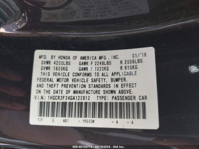 1HGCR2F34GA120910 Honda ACCORD LX